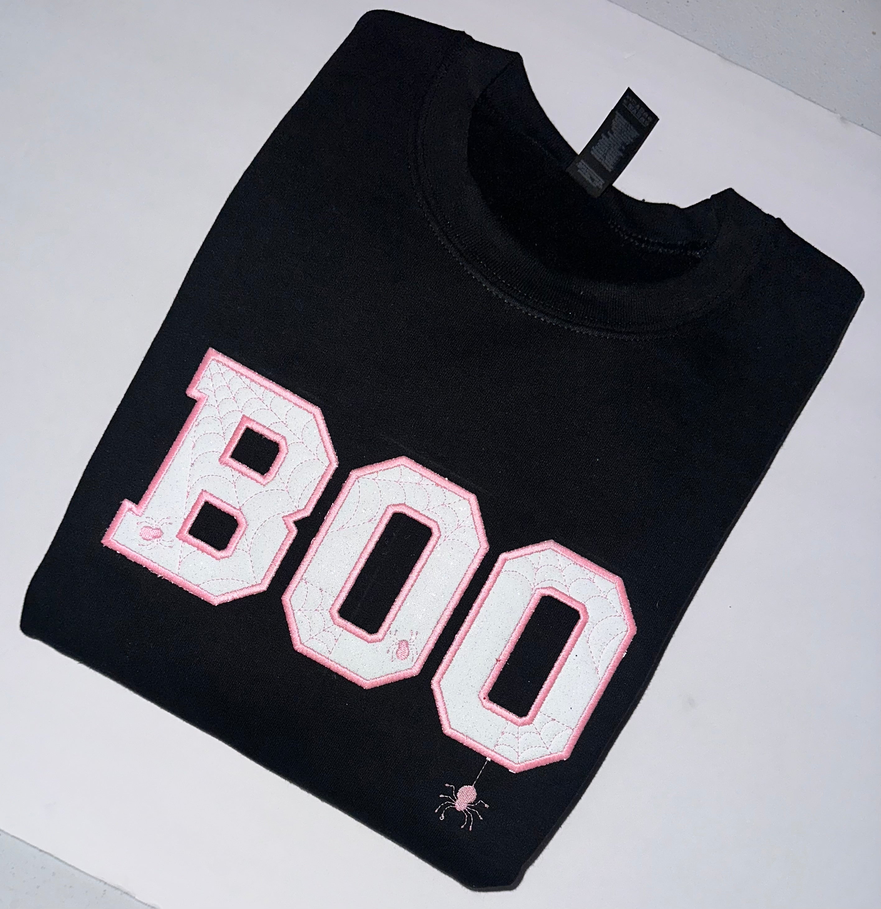 Glow-in-the-Dark BOO Sweatshirt | Embroidered Spider Web Halloween Crewneck