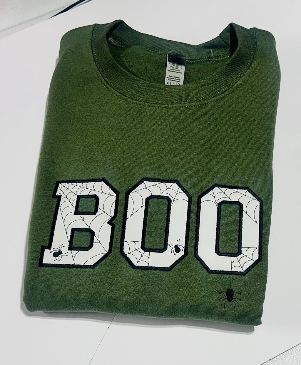 Glow-in-the-Dark BOO Sweatshirt | Embroidered Spider Web Halloween Crewneck
