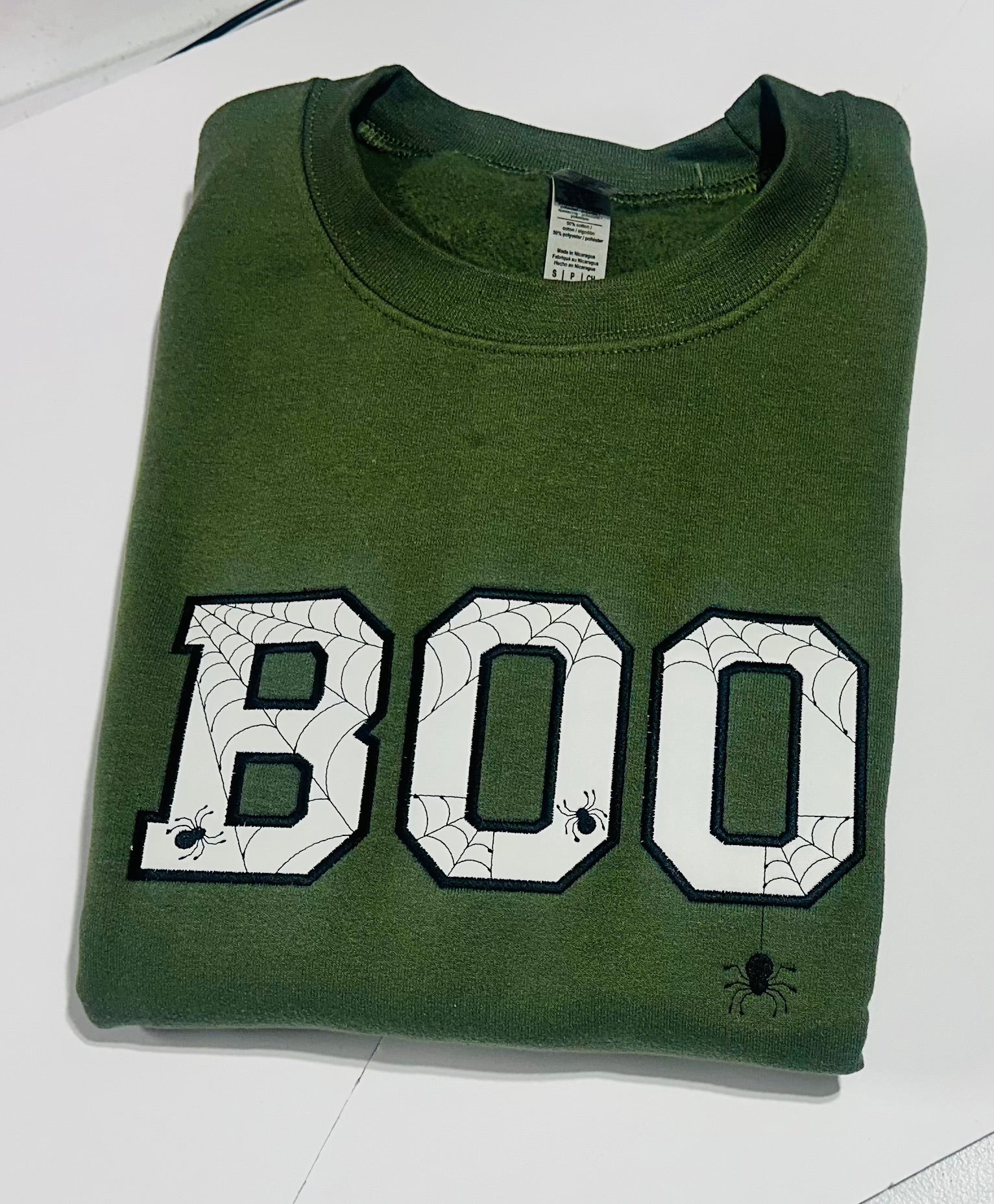 Glow-in-the-Dark BOO Sweatshirt | Embroidered Spider Web Halloween Crewneck