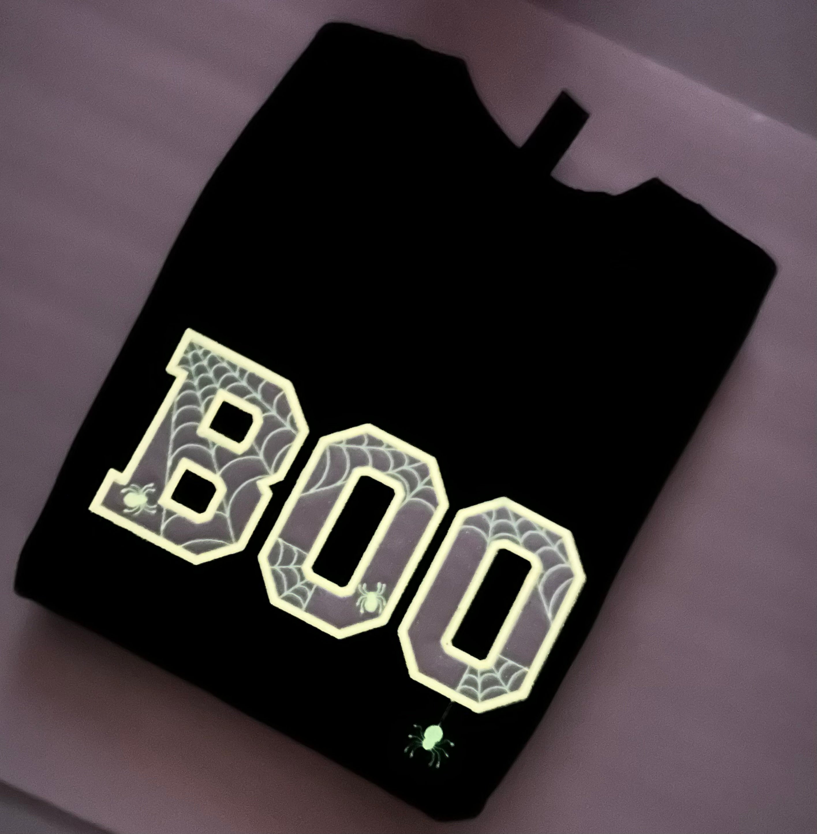 Glow-in-the-Dark BOO Sweatshirt | Embroidered Spider Web Halloween Crewneck