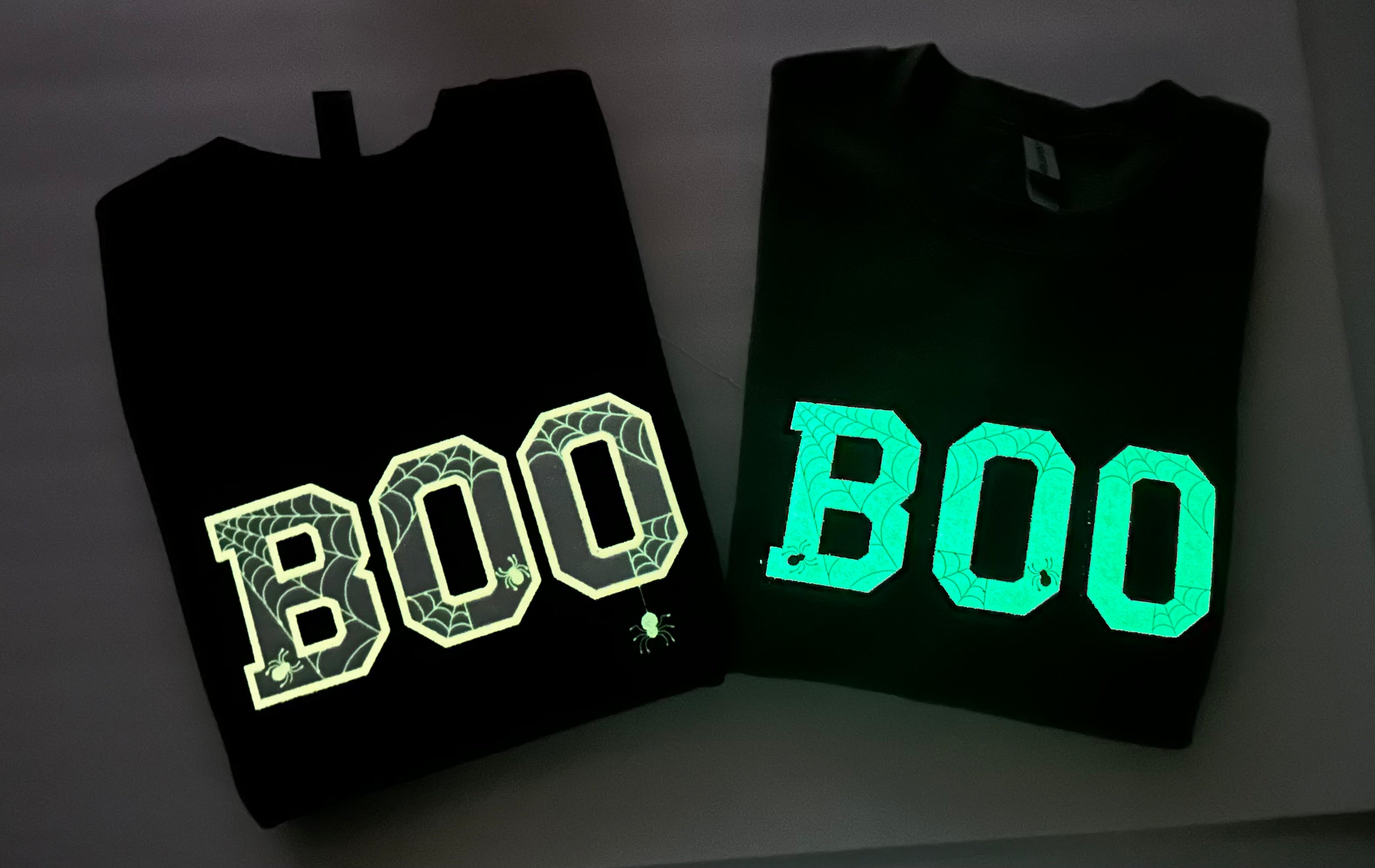 Glow-in-the-Dark BOO Sweatshirt | Embroidered Spider Web Halloween Crewneck