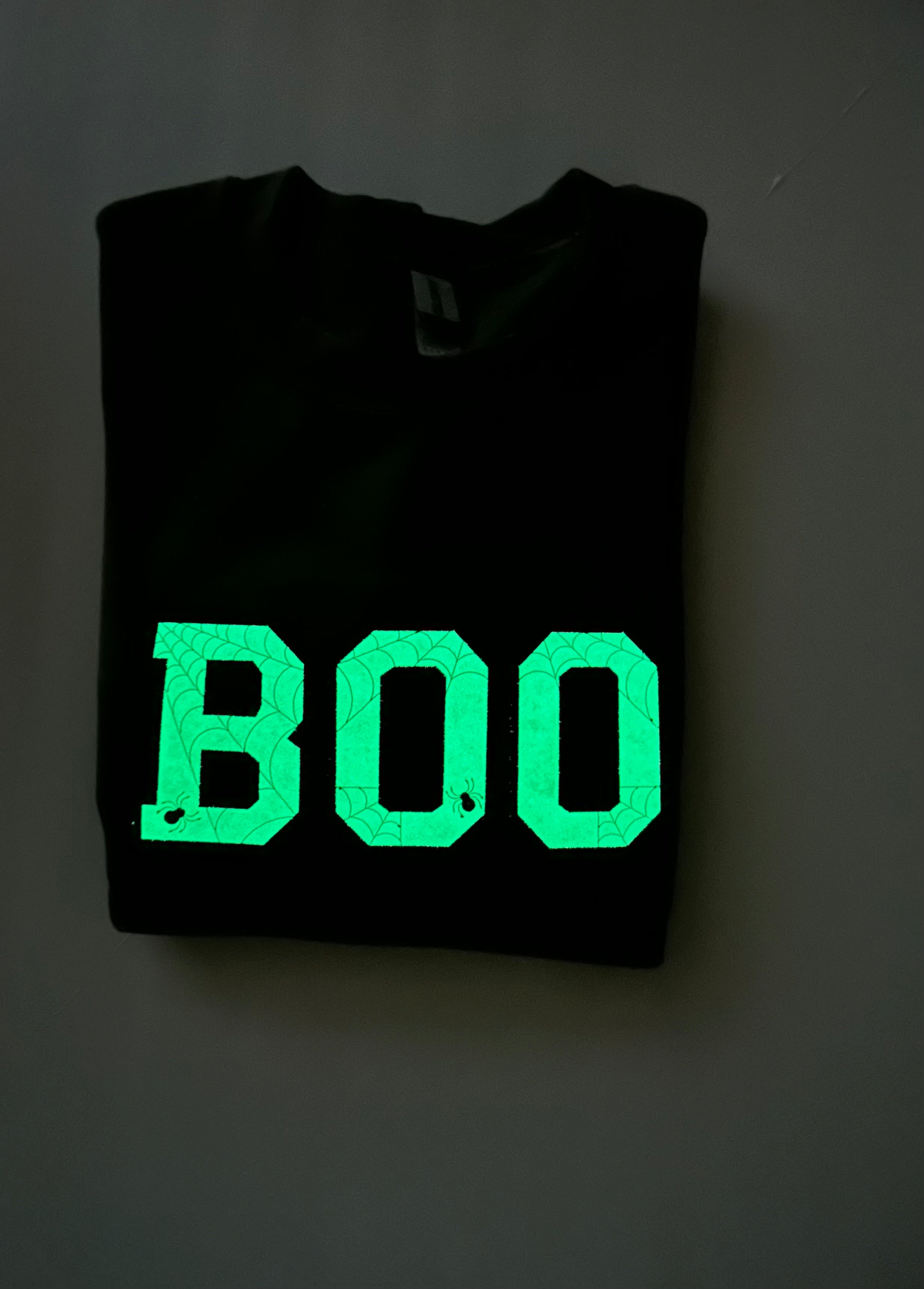 Glow-in-the-Dark BOO Sweatshirt | Embroidered Spider Web Halloween Crewneck